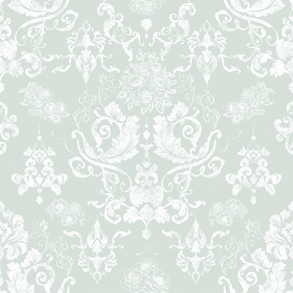 Bridgerton Damask Wallpaper in Soft Mint
