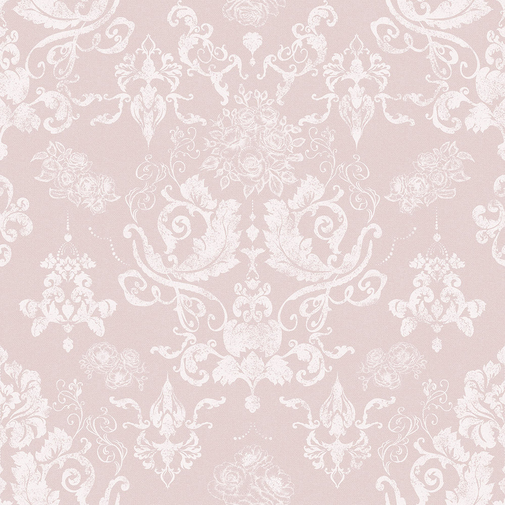 Sample of Bridgerton Damask Wallpaper in French Pink