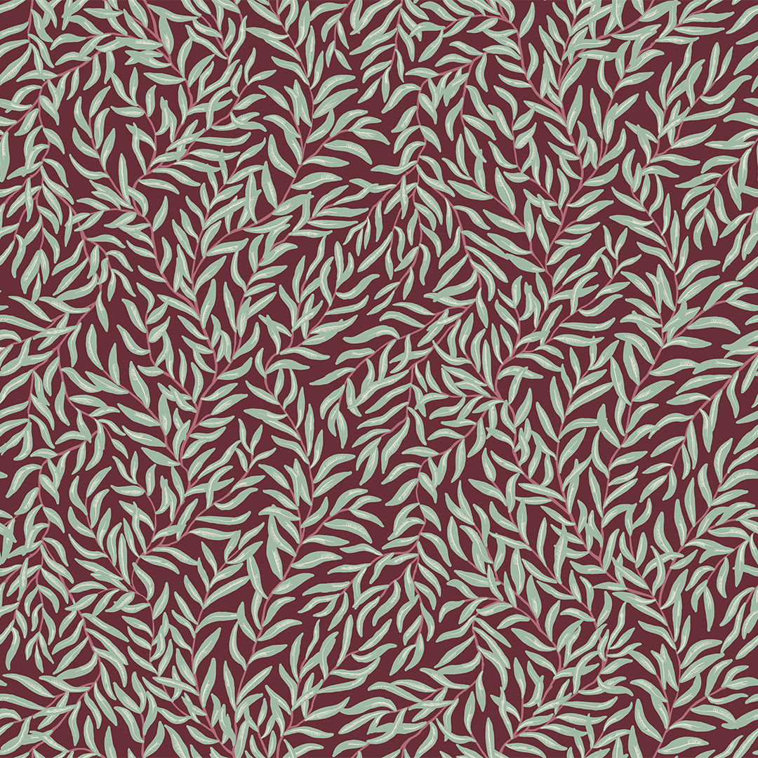 Whimsical Willow Wallpaper in Seafoam Green on Fig