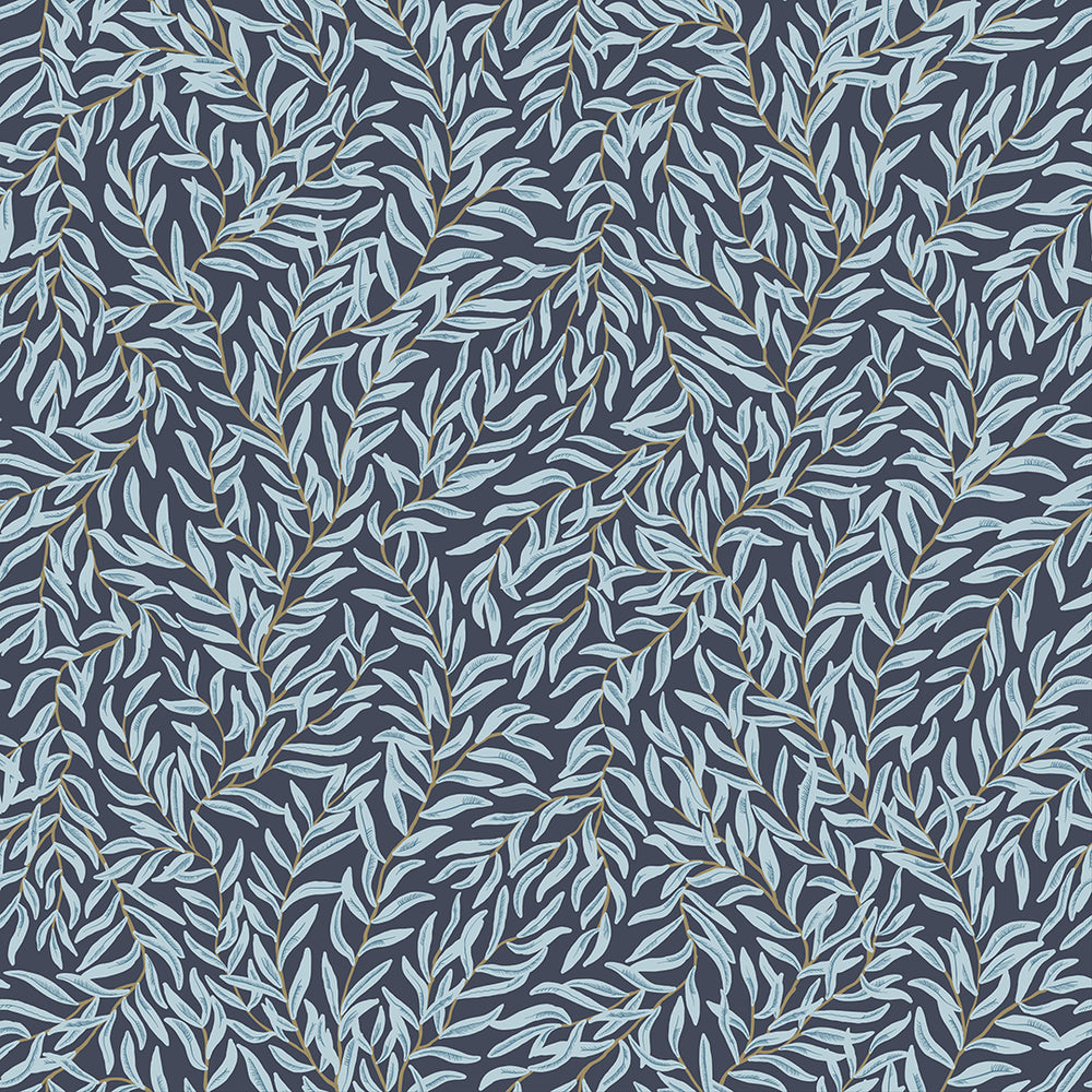 Whimsical Willow Wallpaper in Egyptian Blue and Sky Blue