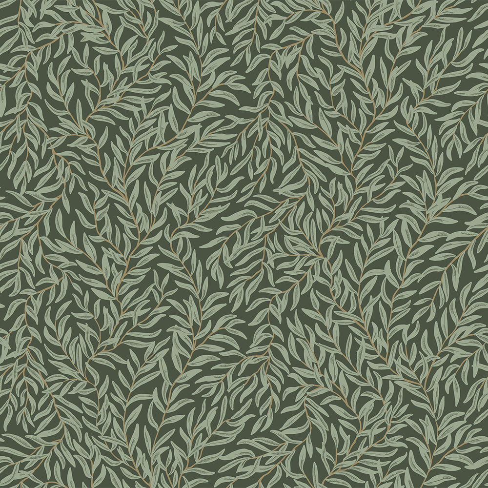 Whimsical Willow Wallpaper in Bayleaf on Juniper Green