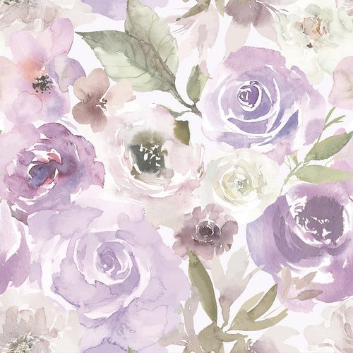 Sample of Bouquet De Fleurs Wallpaper in Watercolour Lavender