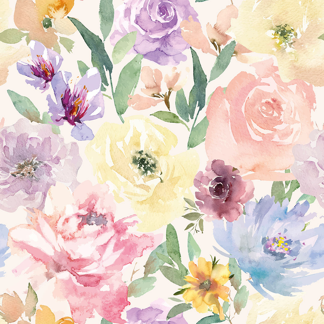 Wallpaper thumbnail featuring a floral pattern with watercolor-style illustrations of various flowers in pastel colors.
