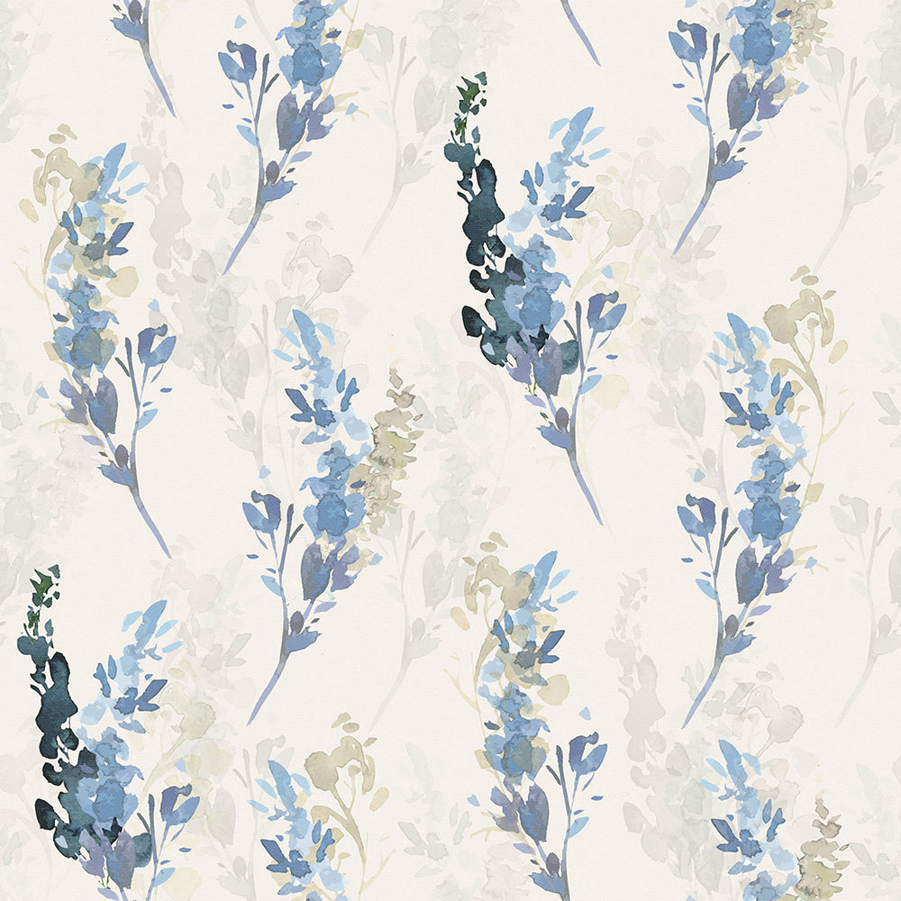 Sample of Wild Stocks Wallpaper in China Blue and Linen Cream