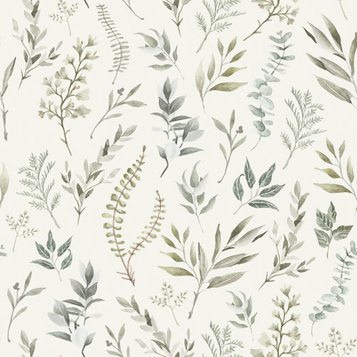Sample of Countryside Trail Wallpaper in Rustic Greens on Ivory Linen