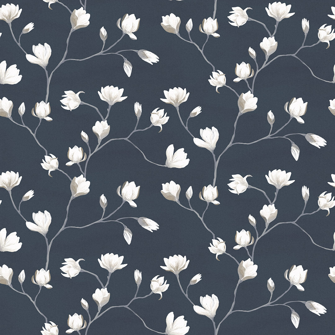 Sample of Sweet Magnolia Wallpaper  in Classic Navy