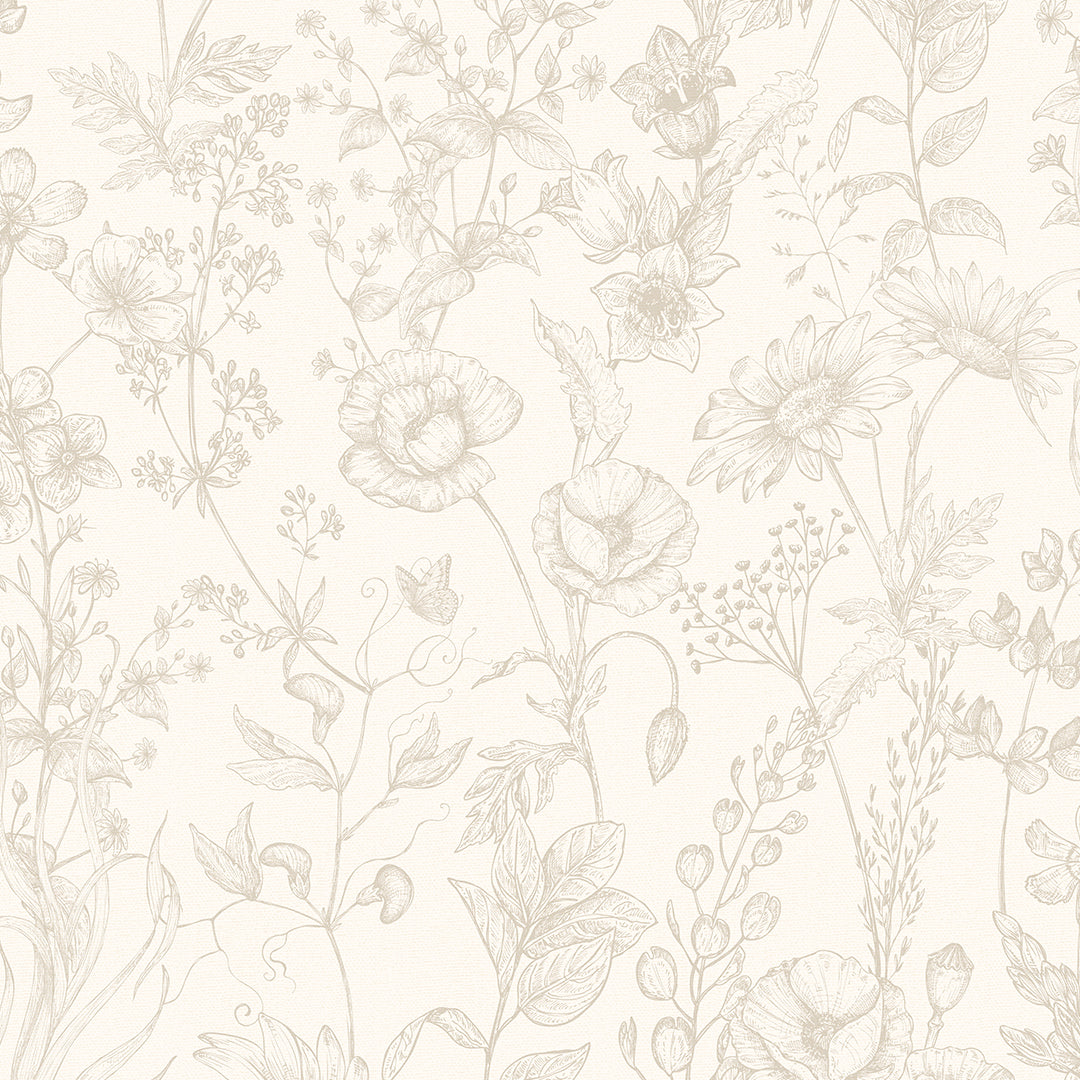 Sketched Meadow Wallpaper in Stone on Windsor Cream – Lucie Annabel