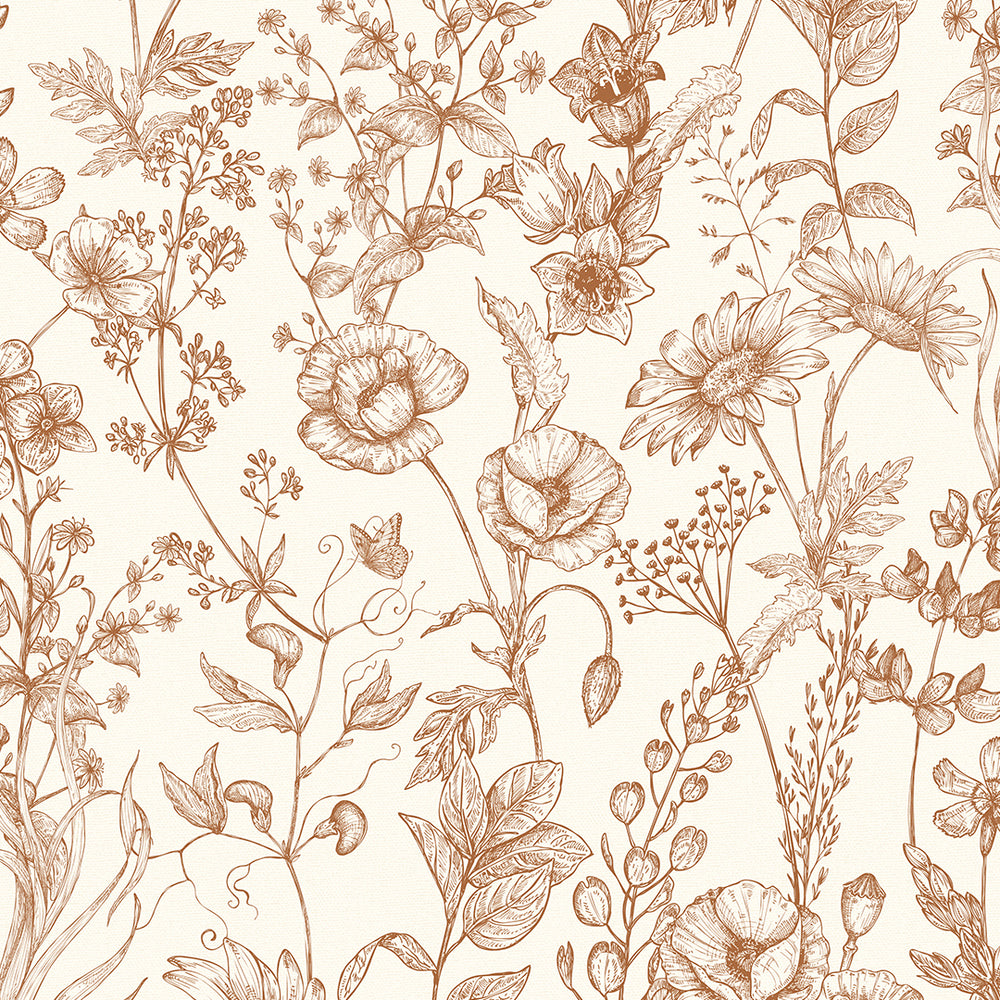 Sample of Sketched Meadow Wallpaper in Spice on Windsor Cream