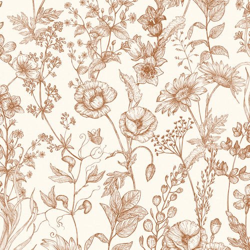 Sample of Sketched Meadow Wallpaper in Spice on Windsor Cream