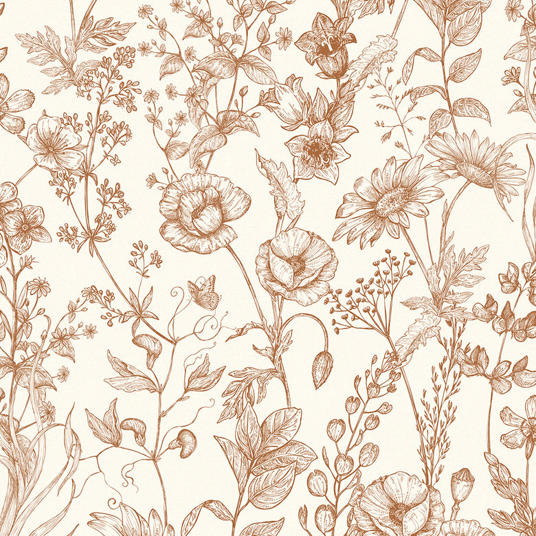 Sample of Sketched Meadow Wallpaper in Spice on Windsor Cream