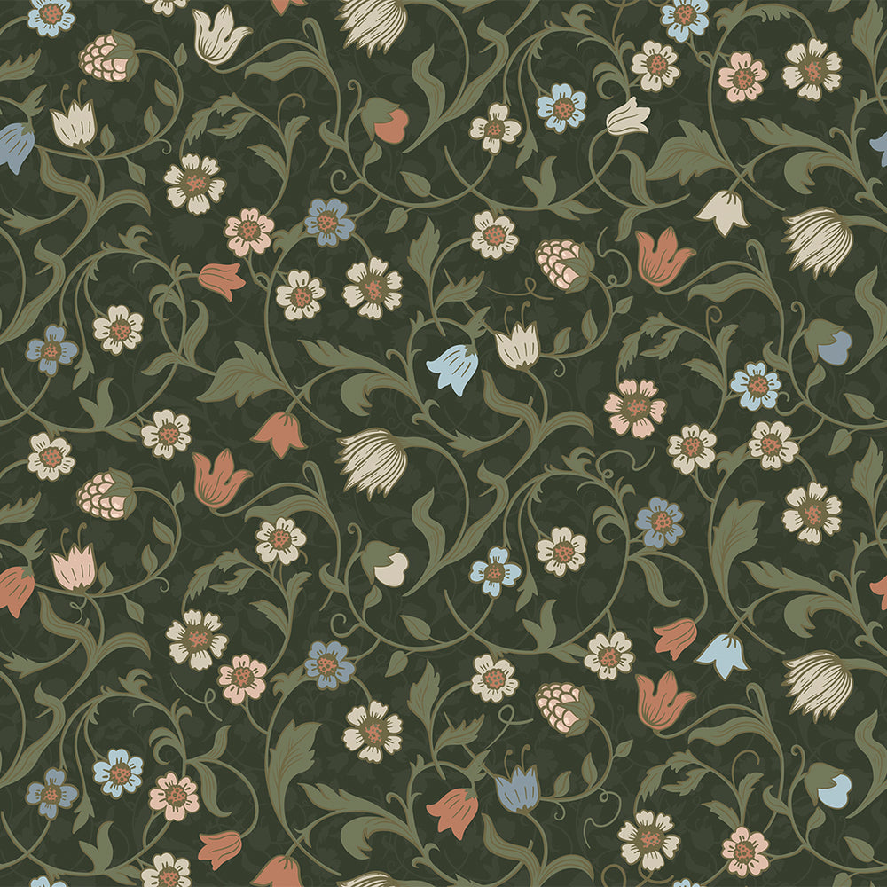 Rosehill Cottage Wallpaper in Peach and Soft Blue on Juniper