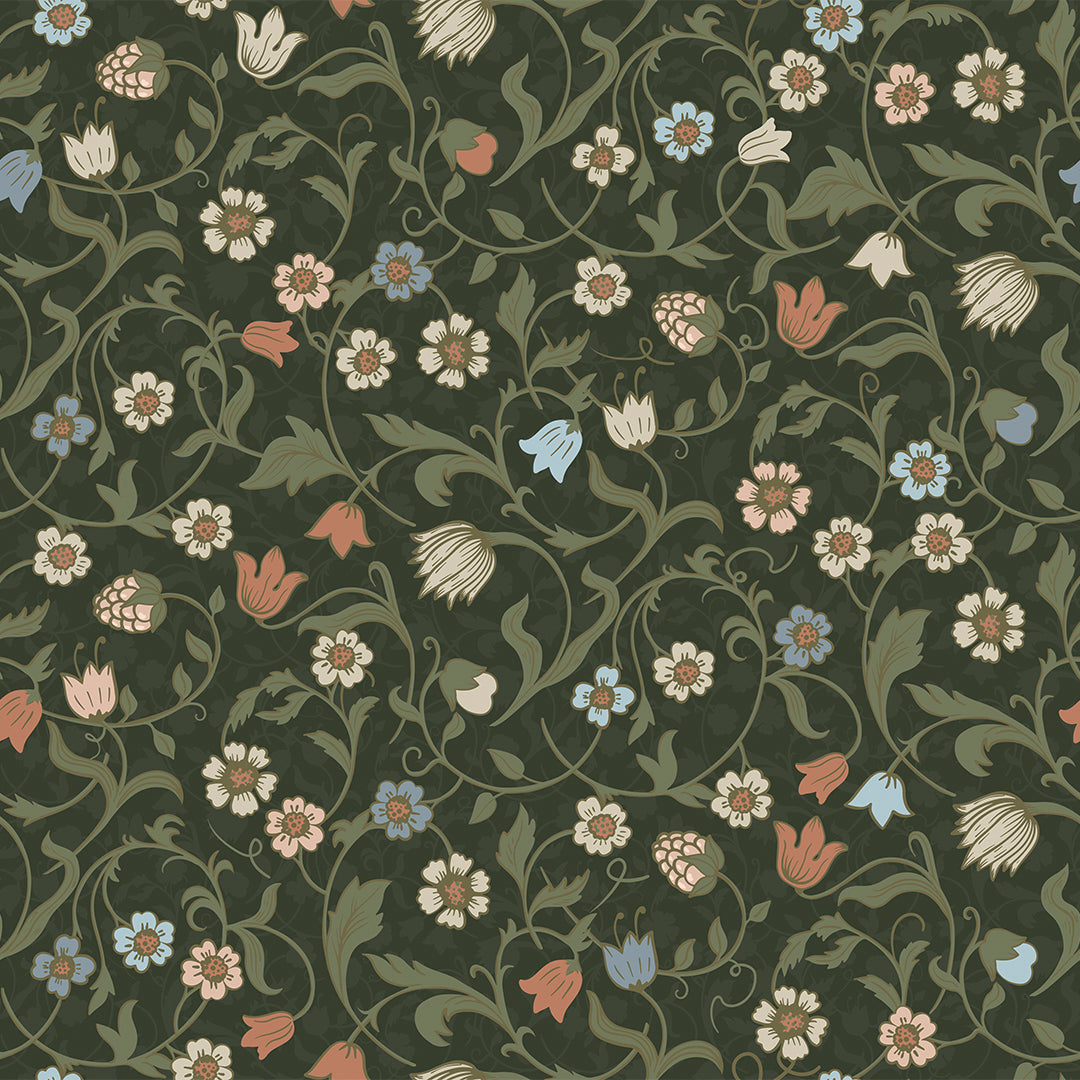 Rosehill Cottage Wallpaper in Peach and Soft Blue on Juniper