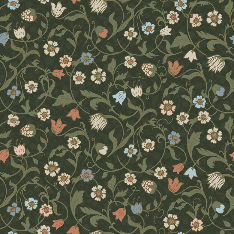 Rosehill Cottage Wallpaper in Peach and Soft Blue on Juniper