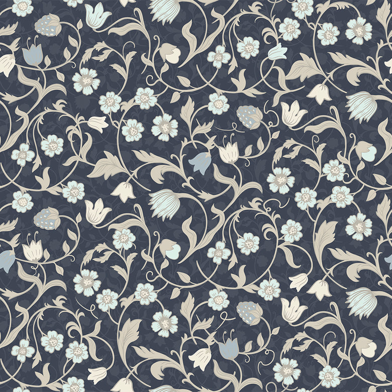 Rosehill Cottage Wallpaper in Duck Egg and Vintage Cream on Classic Navy