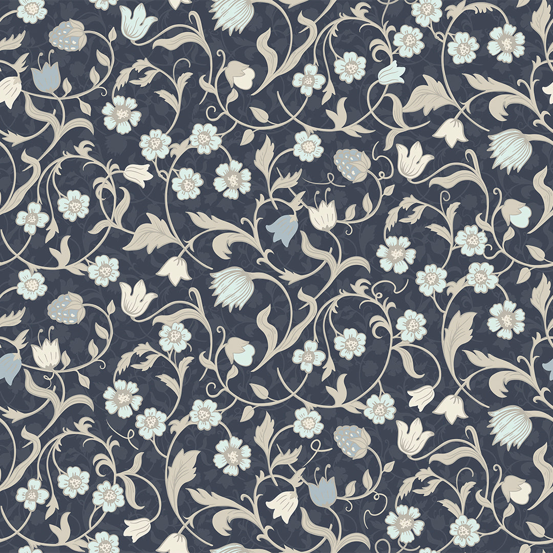 Sample of Rosehill Cottage Wallpaper in Duck Egg and Vintage Cream on Classic Navy