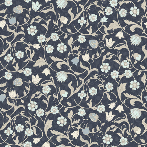 Sample of Rosehill Cottage Wallpaper in Duck Egg and Vintage Cream on Classic Navy