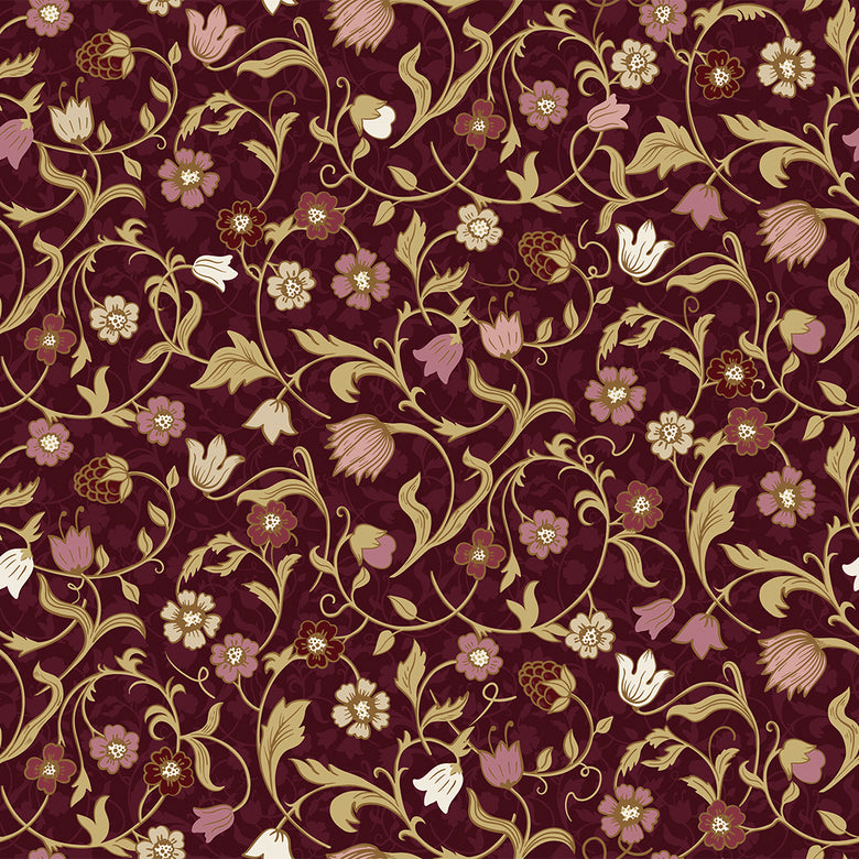 Sample of Rosehill Cottage Wallpaper in Soft Pink and Gold on Fig
