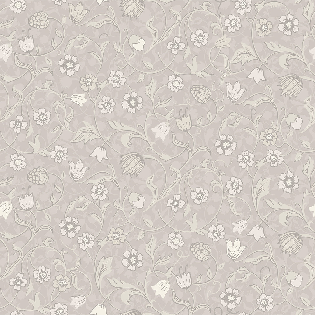 Rosehill Cottage Wallpaper in Vintage Cream and Linen on Moon Grey