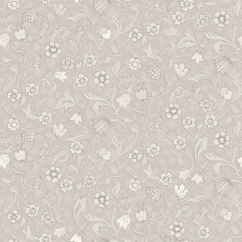 Sample of Rosehill Cottage Wallpaper in Vintage Cream and Linen on Moon Grey