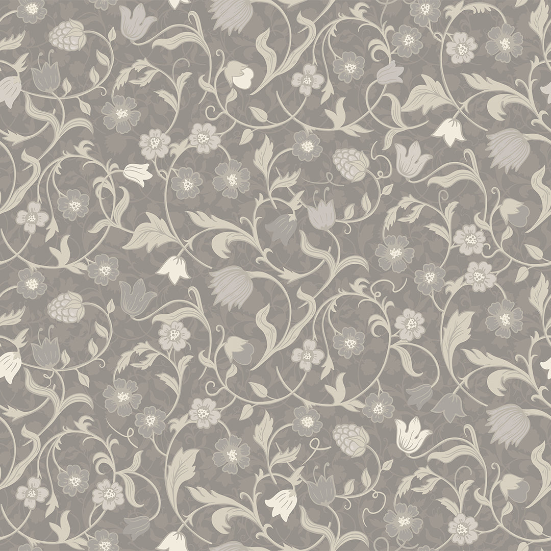 Rosehill Cottage Wallpaper in Vintage Cream on Earl Grey