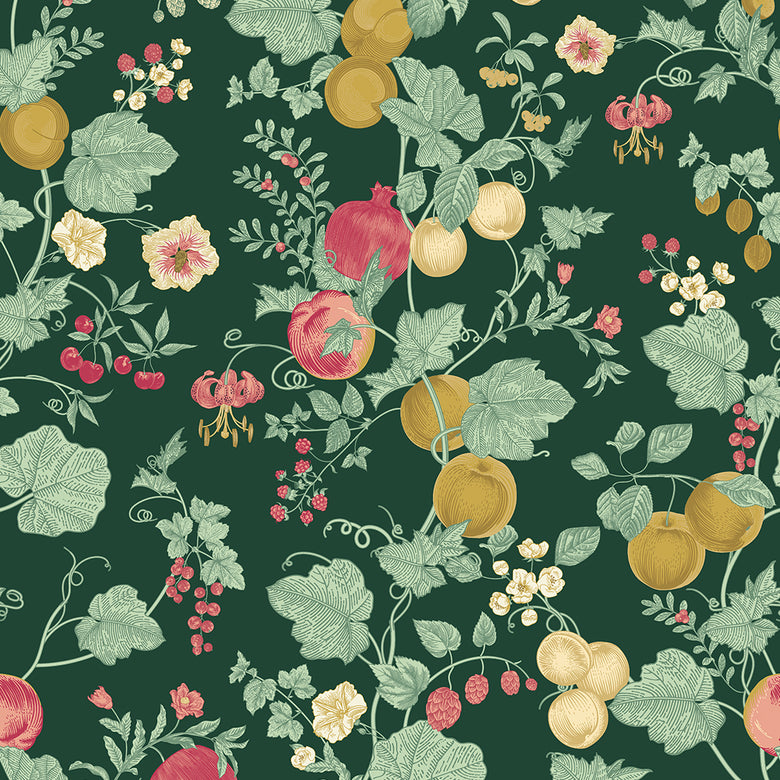 Forgotten Fruit Wallpaper in Guava and Ochre on Castleton Green