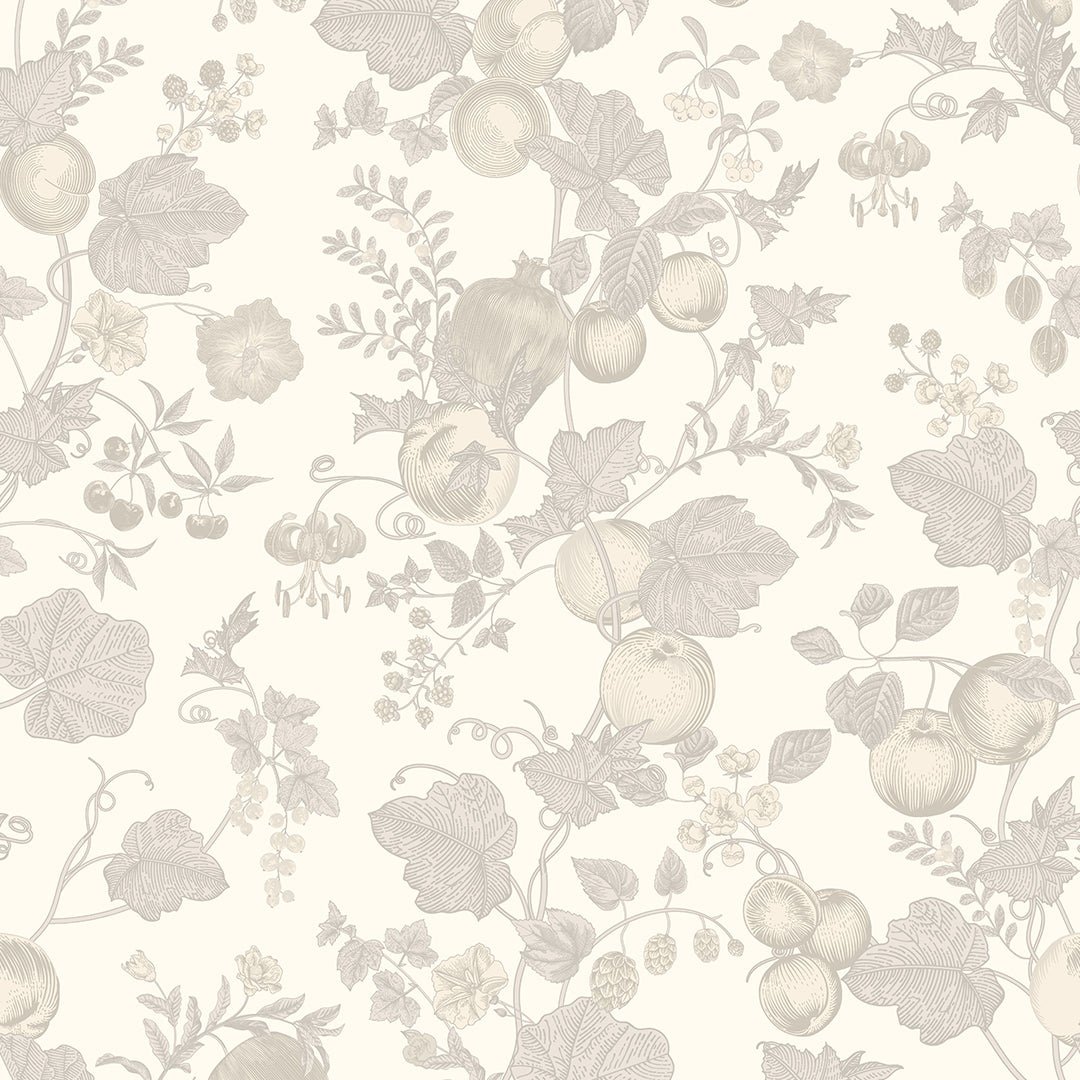 Sample of Forgotten Fruit Wallpaper in Vintage Cream and Vintage Grey
