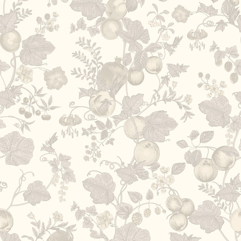 Sample of Forgotten Fruit Wallpaper in Vintage Cream and Vintage Grey