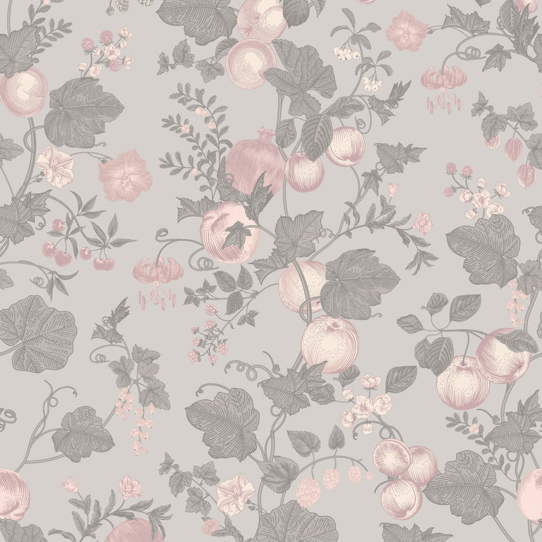 Forgotten Fruit Wallpaper in Violet Grey and Vintage Rose