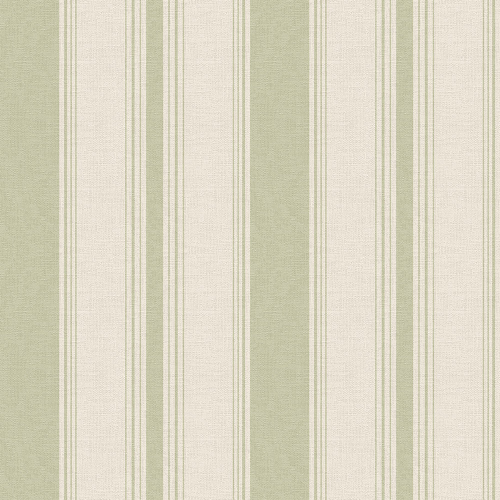 Heritage Stripe Wallpaper in Sage and Vintage Cream