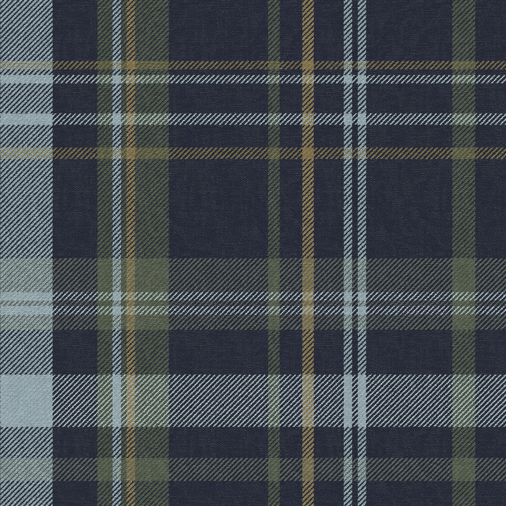 Heritage Tartan Wallpaper in Egyptian Blue and Mineral