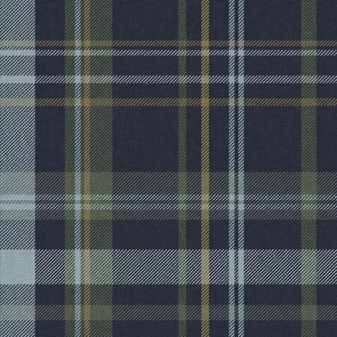 Heritage Tartan Wallpaper in Egyptian Blue and Mineral