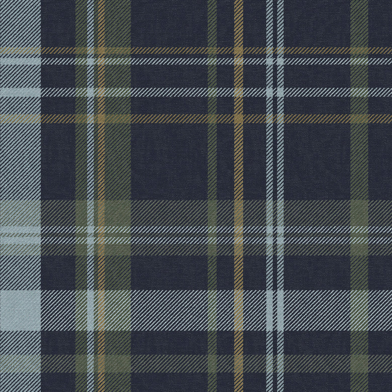 Heritage Tartan Wallpaper in Egyptian Blue and Mineral