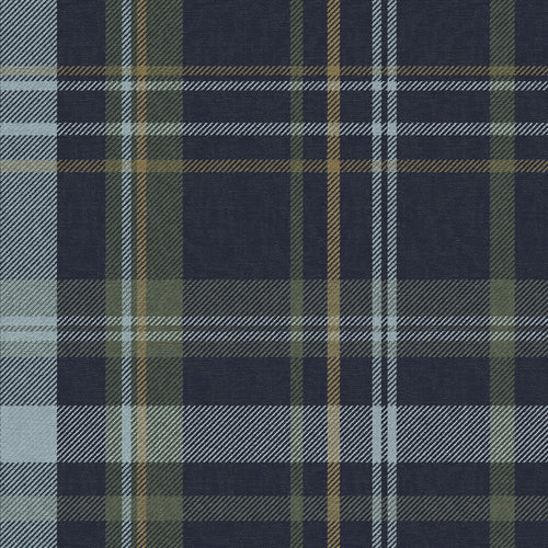 Sample of Heritage Plaid Wallpaper in Egyptian Blue and Mineral