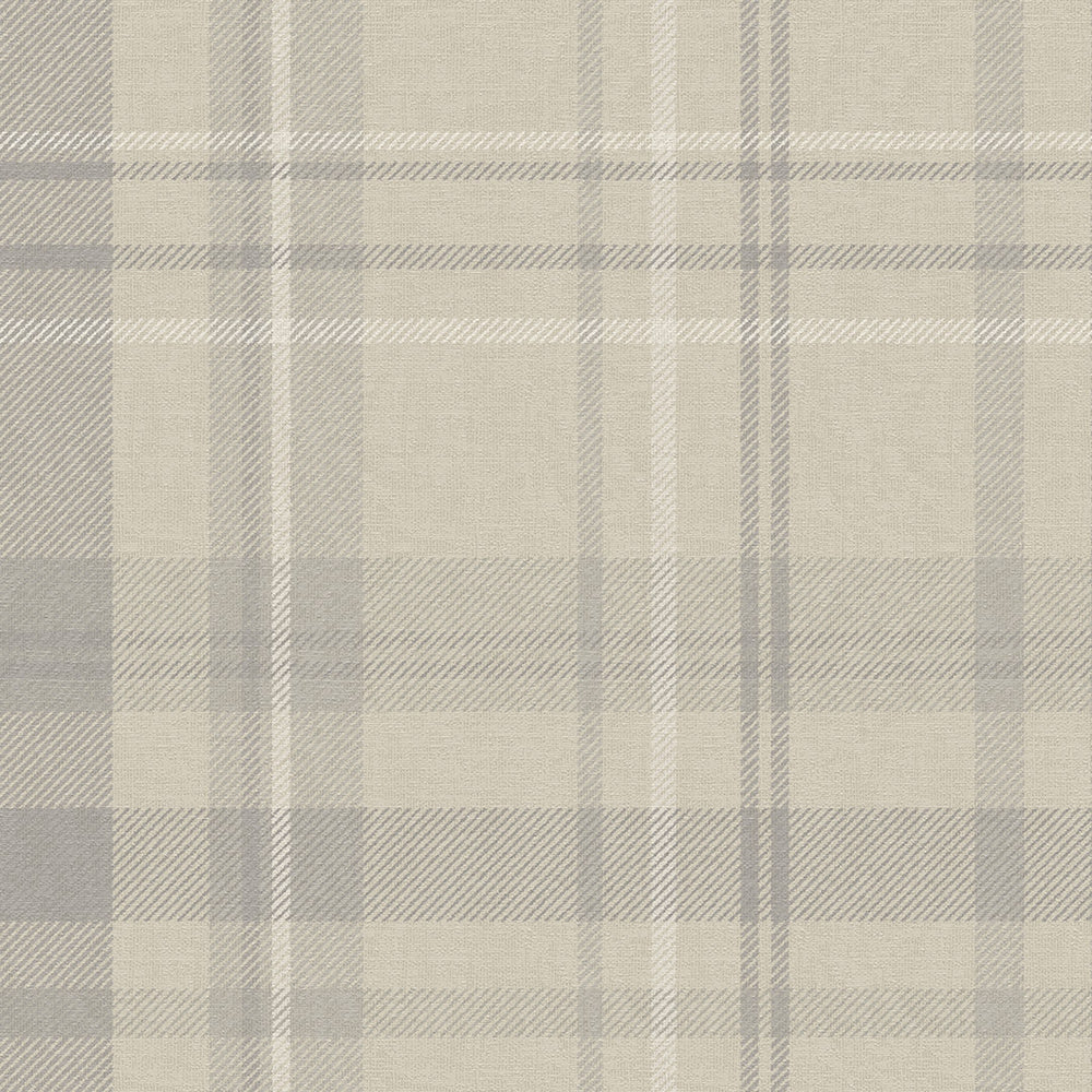 Sample of Heritage Plaid Wallpaper in Vintage Cream and Vintage Grey