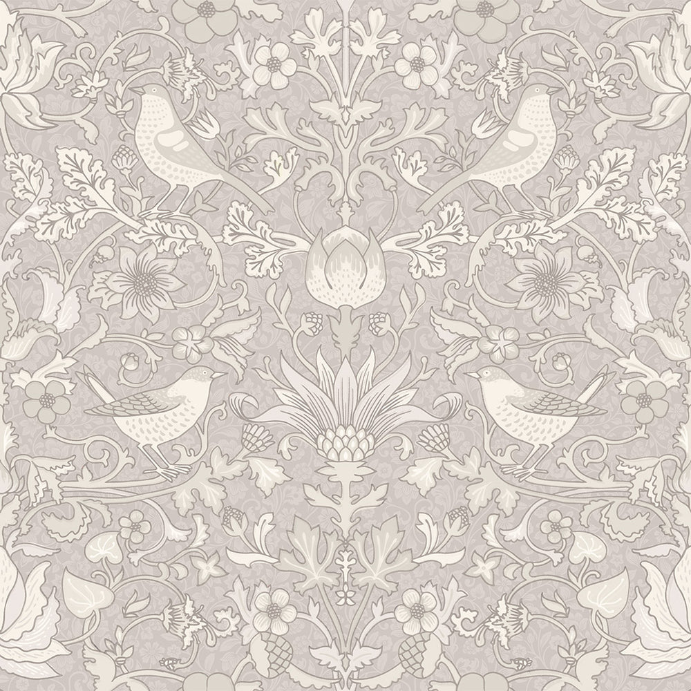 Garden Visitors Wallpaper in Vintage Cream and Linen on Dove Grey