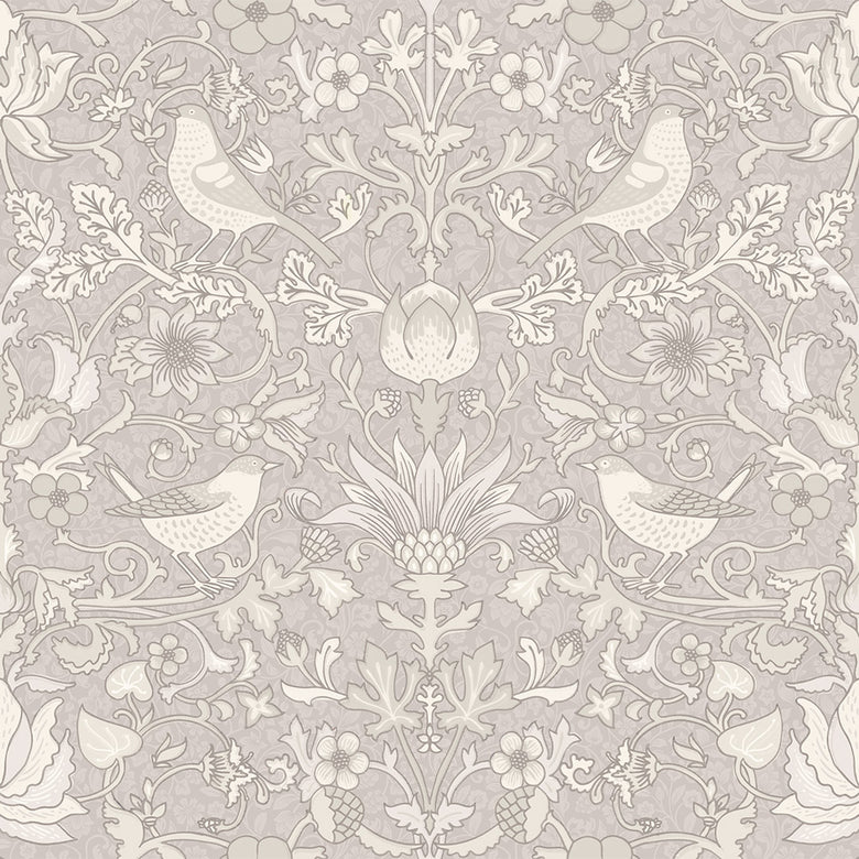 Sample of Garden Visitors Wallpaper in Vintage Cream and Linen on Dove Grey