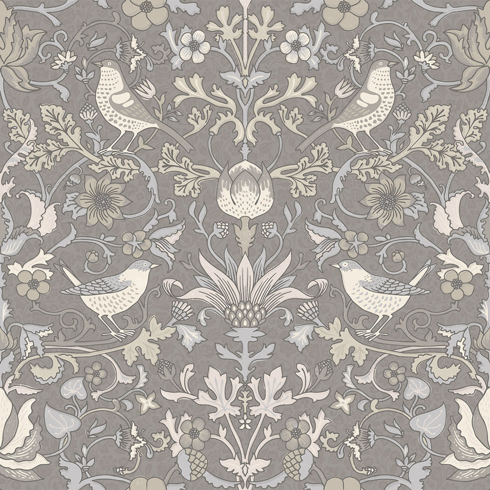 Garden Visitors Wallpaper in Earl Blue and Vintage Cream on Earl Grey