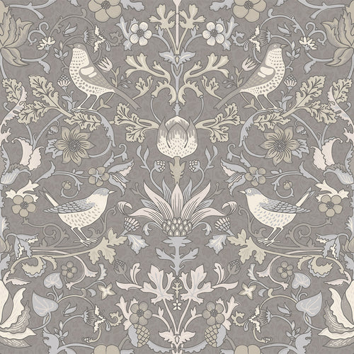 Sample of Garden Visitors Wallpaper in Earl Blue and Vintage Cream on Earl Grey