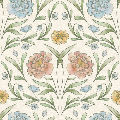 Sample of Vintage Trellis Wallpaper in Summer Shades on Vintage Cream