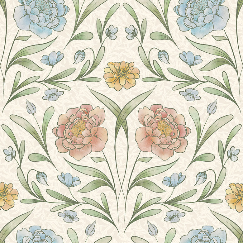 Sample of Vintage Trellis Wallpaper in Summer Shades on Vintage Cream