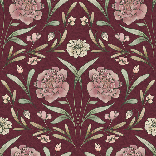 Vintage Trellis Wallpaper in Pistachio and Mulberry on Fig