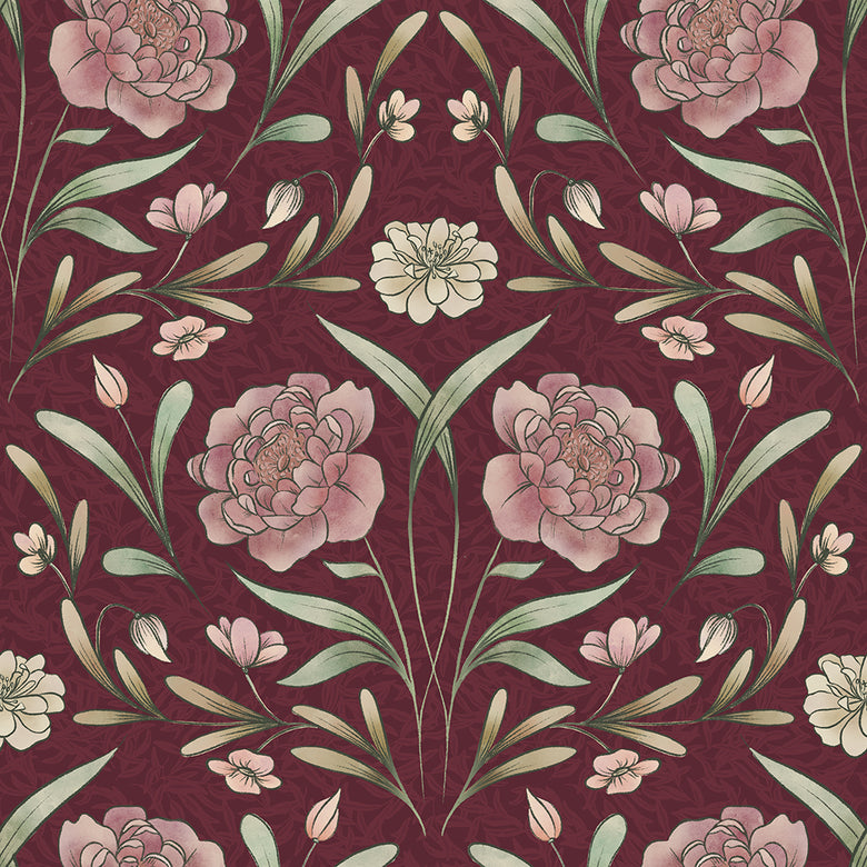 Vintage Trellis Wallpaper in Pistachio and Mulberry on Fig