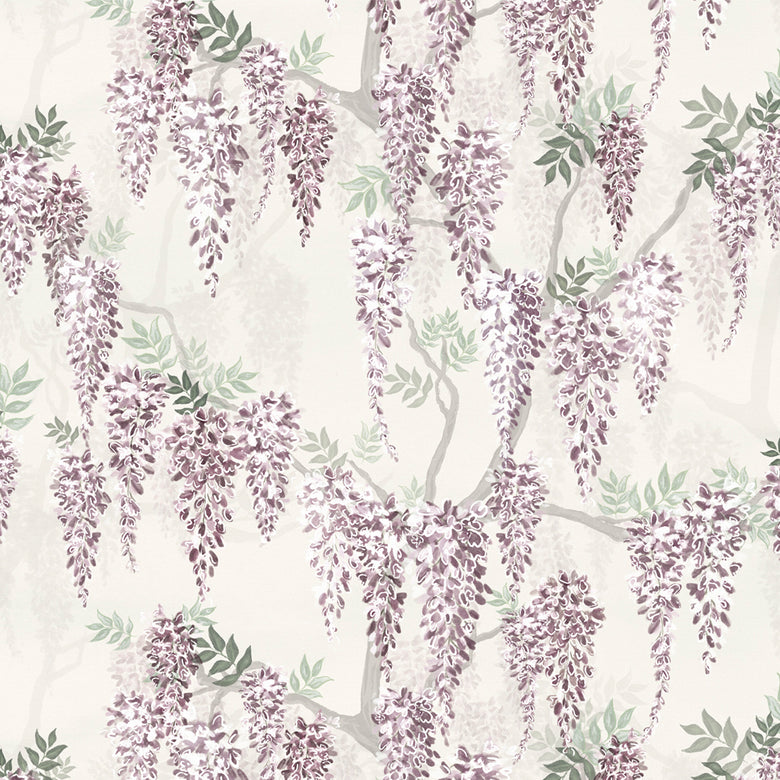 Sample of Wisteria Lane Wallpaper in Shades of Lavender and Linen Cream