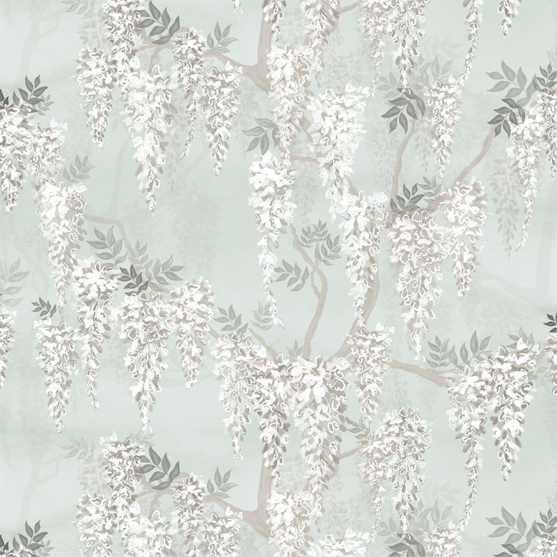 Sample of Wisteria Lane Wallpaper in Mist Green and Vintage Grey
