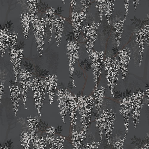 Wisteria Lane Wallpaper in Shades of Charcoal with White