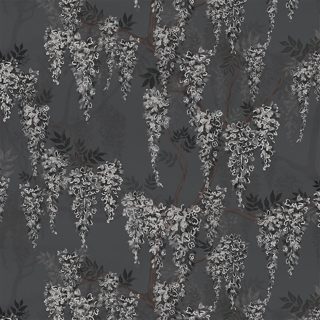 Sample of Wisteria Lane Wallpaper in Shades of Charcoal with White