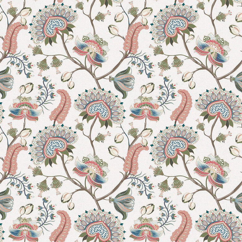 Sample of Ophelia Wallpaper in Coral, Olive and Mineral