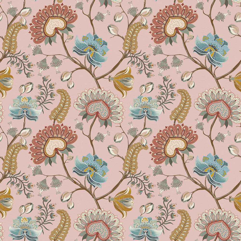 Ophelia Wallpaper in Dusty Pink, Ochre and Teal