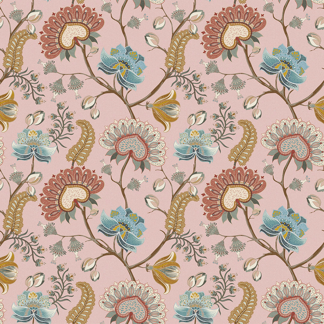 Ophelia Wallpaper in Dusty Pink, Ochre and Teal
