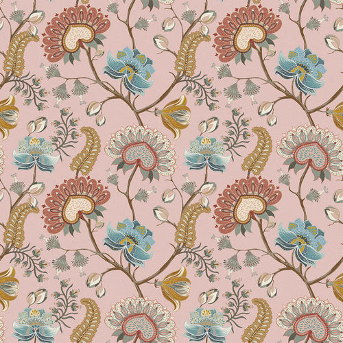 Ophelia Wallpaper in Dusty Pink, Ochre and Teal